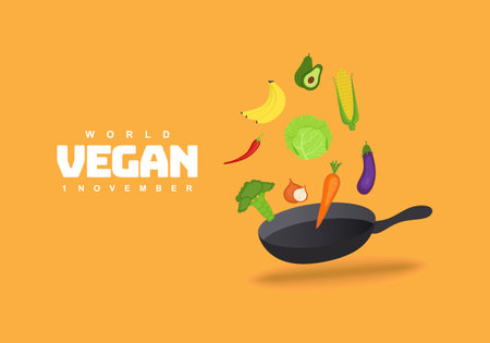World vegan day background with vegetable celebrated on november 1 st.のイラスト素材