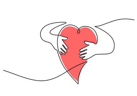 One continuous single line of hand hug love symbol isolated on white background.のイラスト素材