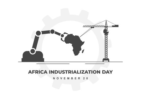 Africa industrialization day background with factory and africa map on white color.のイラスト素材