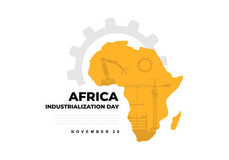 Africa industrialization day background with africa map isolated on white background.のイラスト素材