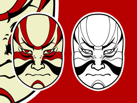 Big Japanese white mask elements isolated on red background.のイラスト素材
