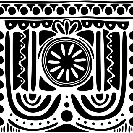Seamless vector pattern. Black and white geometrical background with hand drawn decorative tribal elements. Print with ethnic motifs. Graphic vector illustration.のイラスト素材