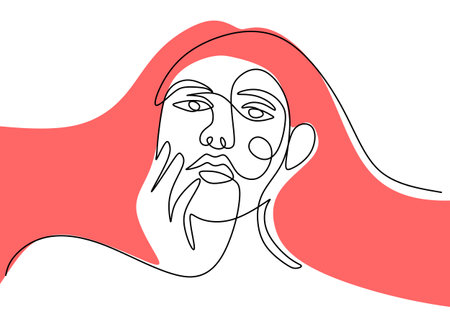 Continuous one single abstract line drawing of face of woman. minimalismのイラスト素材