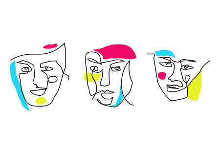 Continuous one line drawing of abstract faces. Modern minimalism. Vector illustrationのイラスト素材