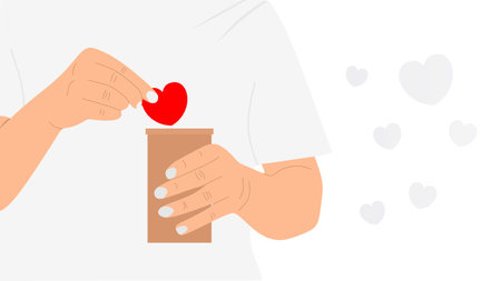 Illustration of a man holding a paper cup with a red heart