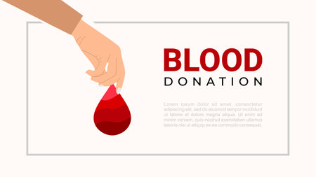 Blood donation banner with hand and drop of blood. Vector illustration.のイラスト素材