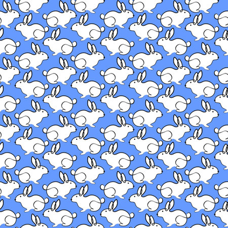 Seamless pattern with cute rabbits on blue background. Vector illustration.のイラスト素材