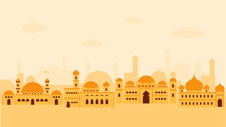 Four big mosque on the desert for ramadan concept.のイラスト素材