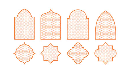 Eight colorful islamic shapes isolated on white background for ramadan concept.のイラスト素材