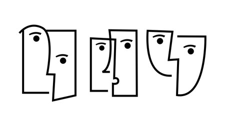 Cubism face isolated on white background with single line style.のイラスト素材