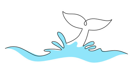 One line drawing of whale tail isolated on white backgroundのイラスト素材