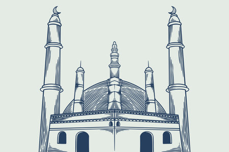Sketch of the mosque on a light background. Vector illustrationのイラスト素材