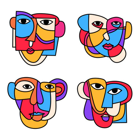 Set of faces of different shapes. Vector illustration in doodle style.のイラスト素材