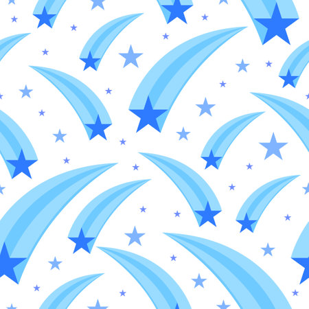 Seamless pattern with blue stars and moon. Vector illustration.のイラスト素材