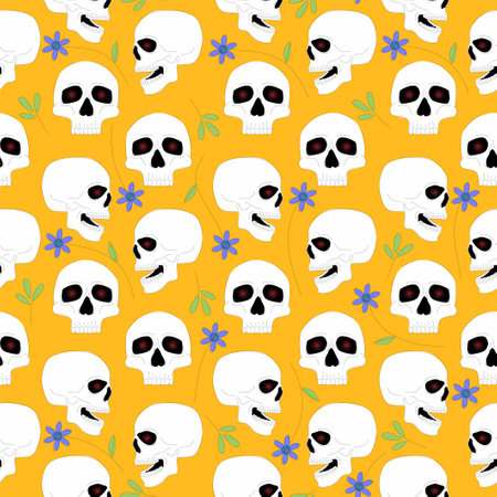 Skulls and flowers. Seamless pattern. Vector illustration.のイラスト素材