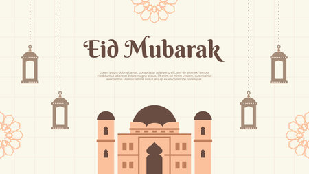 Eid mubarak greeting card with mosque. Vector illustration.のイラスト素材