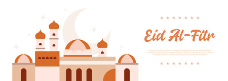 Eid Al Fitr greeting card with mosque. Vector illustration.のイラスト素材