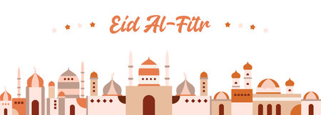 Eid Al Fitr greeting card. Vector illustration with mosque.のイラスト素材