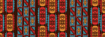 Kalimantan ethnic pattern, traditional fabric from Indonesia, hand drawn ornaments motif, Vector...