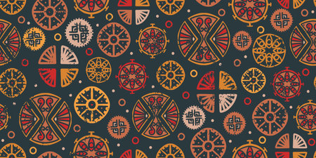 Landscape decorative ethnic style. circle Seamless pattern Australia culture art, hand drawn...