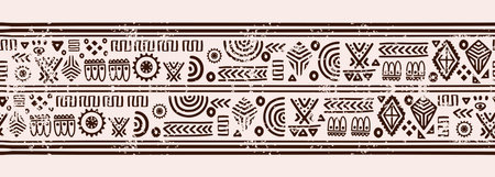 African doodle motifs pattern, Ancient texture drawing decorative horizontal relief adinkra. Fashion...