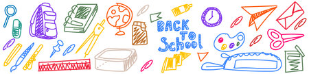 Back to school doodles hand drawn vector set. Vector illustrationのイラスト素材