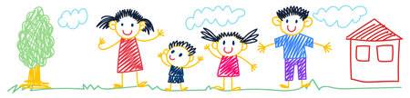 Children playing in the park. Vector illustration of a happy family.のイラスト素材