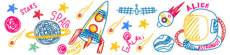 This is a illustration of Space themed items you can use for your next design.のイラスト素材