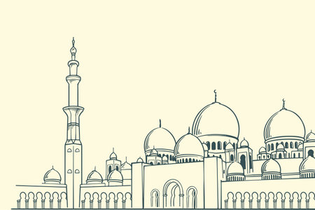 Outline of the mosque in Istanbul, Turkey. Vector illustration.のイラスト素材