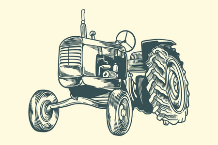 Hand drawing vintage old tractor in scandinavian style.のイラスト素材