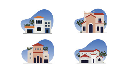 Set of houses in flat style. Vector illustration in a flat style.のイラスト素材