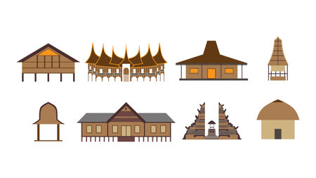 Thai temple icon set. Flat illustration of thai temple vector icons for web designのイラスト素材