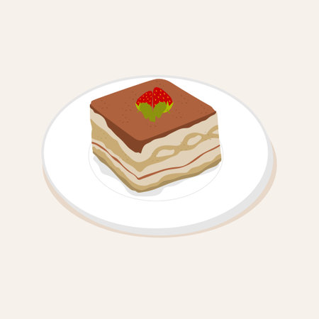 Tiramisu cake on a white plate. Vector illustration.のイラスト素材