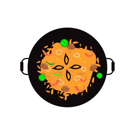 Illustration of Spaghetti in a frying pan. Vector illustration.のイラスト素材