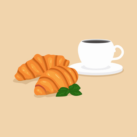 Coffee cup and croissant. Vector illustration in flat styleのイラスト素材