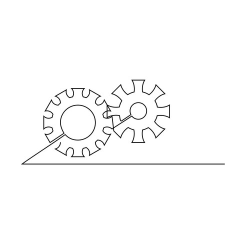 Gears one line drawing, vector illustration minimalist.のイラスト素材