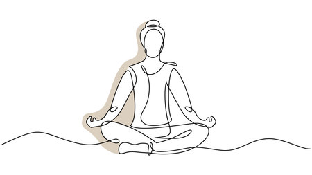 Yoga woman one continuous line drawing minimalist, vector hand drawn lotus pose. Relax body for health exercise theme.のイラスト素材