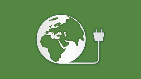 Green earth power plug electric concept, vector illustration paper cut style.のイラスト素材