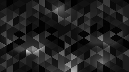 Dark abstract background, black triangle pattern. Vector geometric modern design. Shaded template texture with shape mosaic. Illustration of decoration cover, banner, and element.のイラスト素材