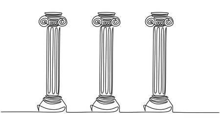 Greek columns one continuous line drawing. Ancient building architecture.のイラスト素材