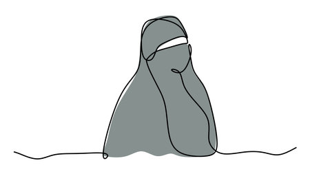 Niqab one line drawing, Islamic fashion continuous hand drawn vector art design.のイラスト素材