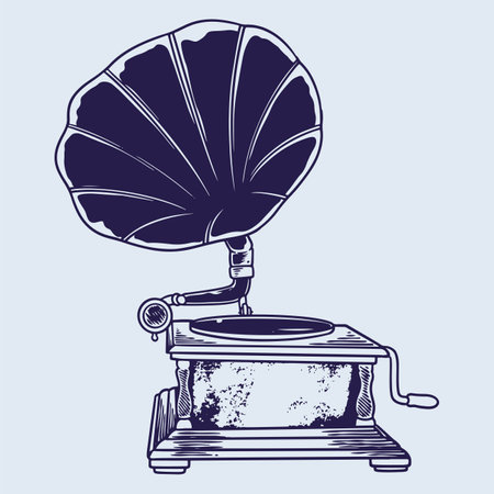 Classic Record Player - Bronze Phonograph from the Old Days - Hand Drawing Sketchのイラスト素材