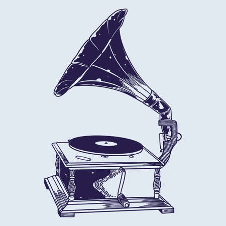 Retro Gramophone - Vintage Music Player in Bronze - Hand Drawing Sketchのイラスト素材
