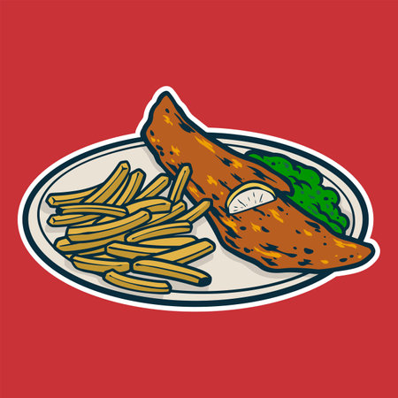 Fish and Chips - Cartoon style colorful vector illustration. Seafood icon concept isolated.のイラスト素材