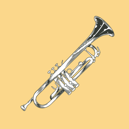 Hand-Drawn Trumpet Instrument Doodle Vector Illustration in Black and Whiteのイラスト素材