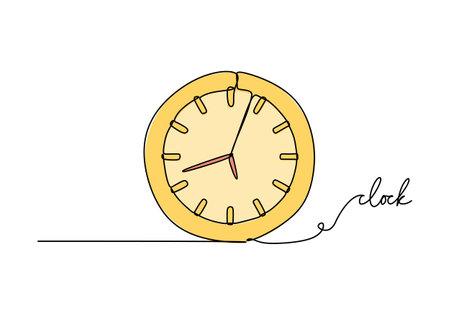 Wall clock - School education object, one line drawing continuous design, vector illustration.のイラスト素材