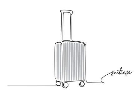 Suitcase - School education object, one line drawing continuous design, vector illustration.のイラスト素材
