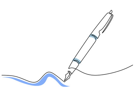 Pen - School education object, one line drawing continuous design, vector illustration.のイラスト素材