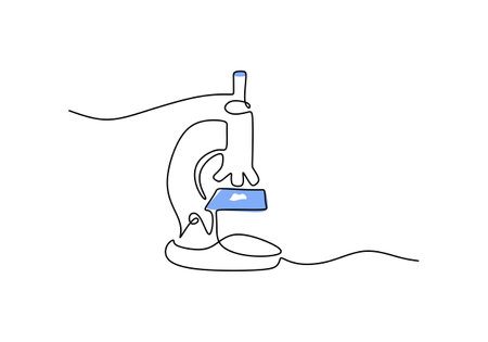 Microscope - School education object, one line drawing continuous design, vector illustration.のイラスト素材