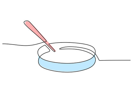 Petri dish - Laboratory equipment and tools object, one line drawing continuous design, vector illustration for science and education.のイラスト素材